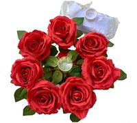 Juego de decoración de vehículo para el día de la boda con guirnalda de rosas realistas y lazos de satén para mejorar el exterior del coche (rojo)