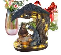 Juego de decoración navideña genérica | Jesus Statue with Lights | Christmas Decorations Tree Nativity Scene | for Desk Table Shelf Mantel Fireplace Bedroom Living Room Office School Holiday Party