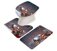 Juego de decoración navideña para baño, alfombra de baño, alfombrilla de baño de Navidad, alfombrilla de baño de Navidad, alfombrilla antideslizante para casa, apartamento, hotel, albergue, casa de