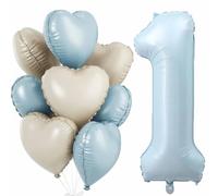 Juego de decoración para cumpleaños, 101 cm, color azul, 1 globo de papel de aluminio, globos de corazón, color crema, azul claro, corazón, globos para bebé, decoración de cumpleaños para niños