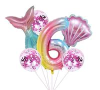 Juego de decoración para fiesta de cumpleaños de sirena, 6 años, niñas, colorido, globo de sirena, 40 "XXL, número 6, globo de números 6. Cumpleaños para niños, niña, globo de látex, globos de látex,