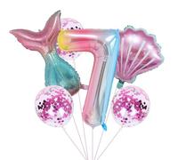 Juego de decoración para fiesta de cumpleaños de sirena, 7 años, niñas, colorido, globo de sirena, 40 "XXL, número 7, globo de números 7. Cumpleaños para niños, niña, globo de látex, globos de látex,