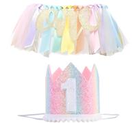Juego de decoración para silla alta de primer cumpleaños de princesa joven, pancarta de tutú de corona y arco iris, letrero dorado brillante, suministros para fiesta de primer cumpleaños de princesa
