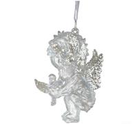 Juego de decoraciones de árbol de Navidad de acrílico plateado, transparente, para colgantes colgantes de estilo cristal con formas de estrella de ángel, bolas modernas, para una elegante exhibición