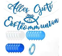 Juego de decoraciones de comunión azul para niños, kit de pancarta sagrada con guirnalda, globos de látex, cinta y cuerda, decoración de confirmación religiosa para ceremonia de bautizo, fiesta o mesa