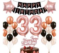Juego de decoraciones de cumpleaños número 33, decoración de globos de color oro rosa y negro, decoración de globos para mujeres, hombres, adultos, 33 años, 33 años, número doble, 33, suministros de