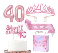 Juego de decoraciones de cumpleaños número 40, corona, faja, tiara y decoración para tartas con globo para mujer, regalos y regalos para ella