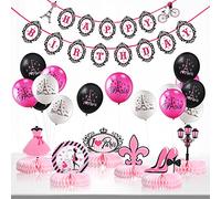 Juego de Decoraciones de Fiesta de París, Banner Rosa Happy Birthday de París Centros de Mesa de Panales de I Love Paris Globos de la Torre Eiffel para Fiesta de Niña Glamorosa Baby Shower
