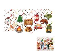 Juego de decoraciones de fiesta temática de camping, 11 recortes de papel y 11 decoraciones colgantes en remolino, 11 diseños diferentes, perfecto para fiestas de cumpleaños de camping y eventos