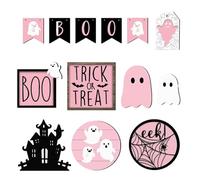 Juego de decoraciones de Halloween para bandejas de piso | 13 piezas decoración de estante de Halloween - Centros de madera fantasmas espeluznantes para cocina, sala de estar, dormitorio, cuarto de