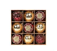 Juego de decoraciones navideñas, 9 piezas de adornos de bolas de Navidad con material plástico inastillable y cuerdas para colgar para exhibición de árbol o guirnalda (rojo dorado)