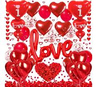 Juego de decoraciones para el día de San Valentín, globos y globos de corazón rojo con pétalos de rosa falsos para el día de San Valentín, fiesta, boda, aniversario, decoración de compromiso