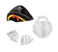 Juego de delantal de sombrero de tricornio colonial con ribete dorado y puño blanco, para fiesta, pirata negro para juego de rol de guerra revolucionaria, tricornio colonial, puños blancos, juego de