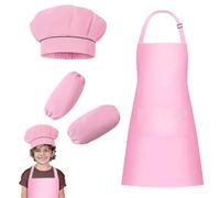 Juego de delantal infantil y gorro de cocinero, delantal de cocina ajustable, delantal infantil para niñas de 4 a 12 años, delantales infantiles con 2 bolsillos, delantal escolar, manualidades para