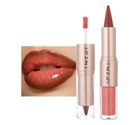 Juego de delineador de labios y brillo, 2 en 1, delineador de labios color coral rosa, brillo de labios gradiente duradero, pintalabios hidratante, resistente al agua, combo de limpieza de labios