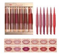 Juego De Delineador Y Barra De Labios Mate Doble Punta,6 Piezas de Lápiz Labial Mate con Delineador | Labial Anti-manchas Con Brillo De Larga Duración Para Citas Y