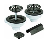 Juego de desagüe GROHE, con excéntrica, para Fregaderos de cocina con 2 cubetas, con elemento de tapa, 40999AL0, Color: grafito duro cepillado