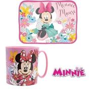 Juego de desayuno merienda 2 piezas con mantel individual plegable suave salvamanteles plegable y taza vaso 350 ml para microondas Minnie Mouse