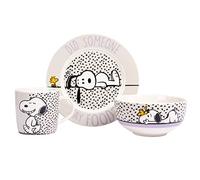 Juego de desayuno The Peanuts Snoopy - ¿Alguien dijo comida? Vajilla infantil 3 piezas plato, bol y taza de porcelana Blanco