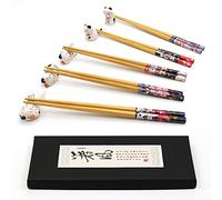 Juego de descanso para palillos, soporte para palillos para 5 gatos, estilo japonés clásico, palillos reutilizables naturales de bambú, soporte para palillos (madera)