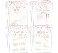 Juego de despedida de soltera, corazones rosas y dorados, él dijo que ella dijo:"Find The Guest Quest","I'd She Rather","What In Your Phone Game", 25 juegos cada uno