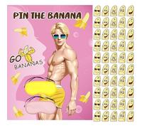 Juego de despedida de soltera Pin The Banana on The Hunk, juego de despedida de soltera con 50 calcomanías, juego de venda para despedidas de soltera, juegos de fiesta de compromiso para niñas, juegos