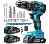 Juego de destornillador/taladro inalámbrico 25 + 3, compatible con batería Makita de 18 V, incluye 2 baterías de 2,0 Ah y cargador, 21 V, 60 Nm de par de torsión, 2 velocidades, ideal para casa y