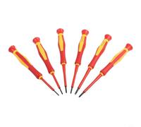 Juego de destornilladores aislados de 1000 V, 6 piezas de herramientas de reparación de electricista con puntas de aleación de acero, mango TPE para trabajos de alto voltaje, rojo/amarillo, funda de