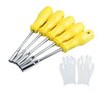 Juego de destornilladores de llave de vaso mango ergonómico cabeza magnética cromo vanadio acero electrodomésticos y reparación mecánica Multi tamaño 5pcs amarillo plata