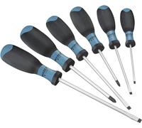 Juego de destornilladores HAZET 810SPC/6 I Juego de 6 piezas con mango antideslizante de 3 componentes para una elevada transmisión de fuerza I Cromado mate, 4x perfil ranurado, 2x perfil Phillips