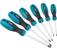 Juego de destornilladores HAZET 810T/6 I Juego de 6 piezas con mango antideslizante de 3 componentes I Superficie cromada mate, punta de la hoja de alta precisión y bruñida I Perfil Torx T10-T30