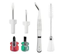 Juego de destornilladores para máquina de coser - Herramientas de limpieza de 6 piezas con pinzas curvas y cepillo de doble cabezal | Incluye mangos rojos verdes, destornilladores grandes y pequeños