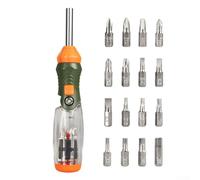 Juego de destornilladores telescópicos 16 en 1 con ajuste de ángulo de 60 grados, mecanismo de tres posiciones hacia adelante/fijo/atrás y puntas intercambiables para hogar y jardín, taller, proyectos