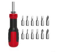 Juego de destornilladores telescópicos, juego de destornilladores de trinquete con agarre buffer Mango bimaterial Material antideslizante Cromo-vanadio Stee (rojo)