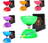 Juego de diábolos de embrague de triple rodamiento de cuarzo con varillas de metal de aluminio, cuerda de diábolo y bolsa de transporte en cascada (verde con palos verdes)