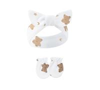 Juego de diadema con guantes, de algodón, elástica, con bonito detalle de lazo, para recién nacidos de 0 a 1 año