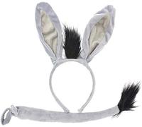 Juego de diadema con orejas y cola de animal de burro, disfraz de fiesta de Halloween, disfraz de día del libro, varios animales. Accesorio en el tamaño que se adapta a todos (DONKY)