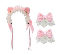 Juego de diadema de encaje con temática de gatos, incluye diademas ajustables y diadema musical, accesorios para fiestas, diademas de orejas de gato con lazo de mariposa