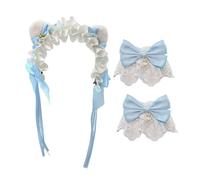 Juego de diadema de encaje con temática de gatos, incluye diademas ajustables y diadema musical, accesorios de fiesta, diademas de orejas de gato para mujeres y niñas