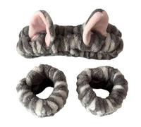 Juego de diadema de felpa 3 en 1 y banda de lavado de muñeca para mujeres, niñas, gatos, orejas, maquillaje, compras, lavado facial, accesorio para el cabello