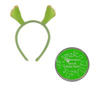 Juego de diadema de ogro y pintura facial verde, accesorios de disfraz de ogro del pantano para adultos y niños, disfraz de Halloween, cosplay, kit de maquillaje de personajes de película