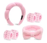 Juego de diadema de spa caqui, diadema para lavar la cara, esponja para el cuidado de la piel, diademas de maquillaje para mujer, diadema de piel con lazo suave, diadema de burbujas para lavar la cara