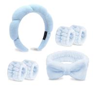 Juego de diadema de spa caqui, diadema para lavar la cara, esponja para el cuidado de la piel, diademas de maquillaje para mujer, diadema de piel con lazo suave, diadema de burbujas para lavar la cara