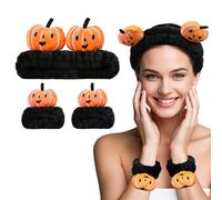 Juego de diadema para mujer, lindas diademas de Halloween para el cuidado de la piel para lavar la cara, diadema de maquillaje esponjosa para lavarse la cara, baño, ducha, calabaza naranja