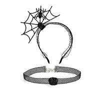 Juego de diadema punk con forma de telaraña y gargantilla de encaje para cosplay, accesorios de Halloween para mujeres y niñas, carnavales, suministros de fiesta, aro de pelo de Halloween