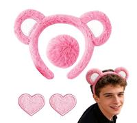 Juego de diadema y cola con orejas de oso - 4 piezas de peluche unisex para fotos | Juego de diadema para orejas de oso | Para la de Año Nuevo, todos los días, al aire libre, para Acción de