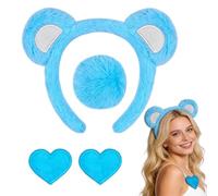 Juego de diadema y cola de orejas de oso | Ropa unisex de felpa con broche en forma de corazón | Disfraz de cabeza de oso - para, Año Nuevo, interior, exterior, Acción de Gracias, vacaciones