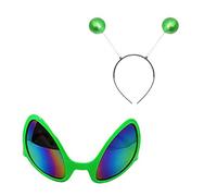 Juego de diadema y gafas de alienígena, divertido disfraz de alienígena, gafas de sol arcoíris y diademas de marcianos, diadema y gafas de Halloween, Cabeza de color verde, Talla única