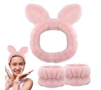Juego de diadema y muñequera, diadema absorbente para el cuidado de la piel, para yoga, spa, cómoda banda de lavado con orejas de animales para lavarse la cara, bañarse, cuidado facial