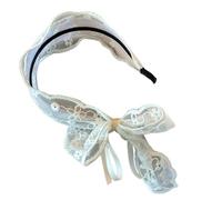 Juego de diademas con lazo encaje, aros for el pelo elegantes en blanco y negro, accesorios dulces, 1 ud(Write)